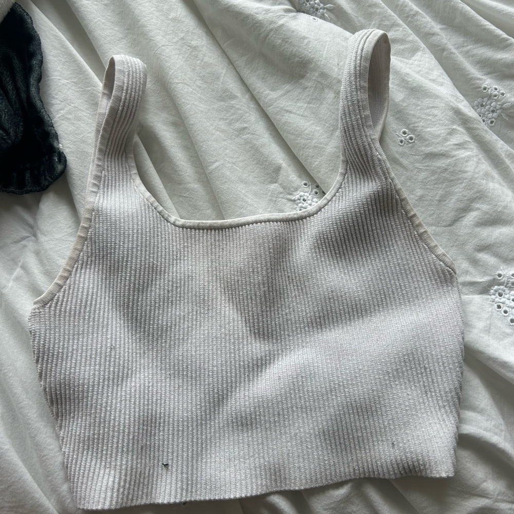 Babaton Gray Ribbed Crop Tank Top